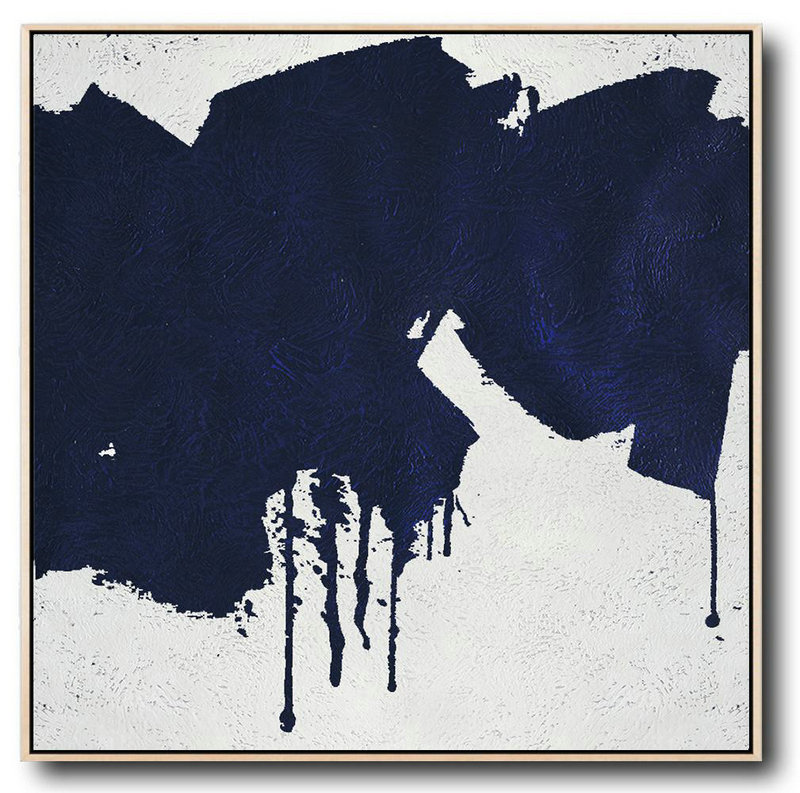 Handmade Large Contemporary Art,Minimalist Navy Blue And White Painting,Hand Painted Original Art